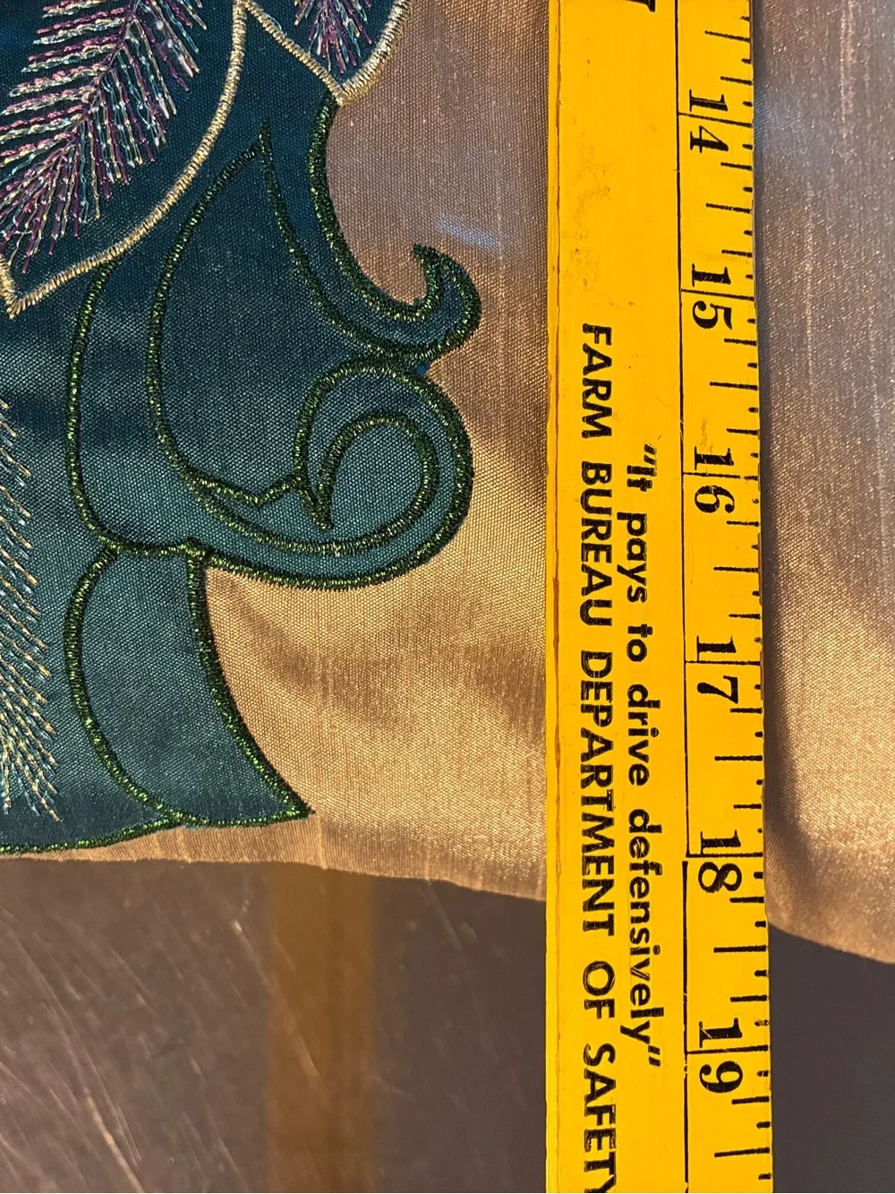 Peacock Decorative Pillow - Teal & Gold Vibrant Peacock Bird Colors Embroidered